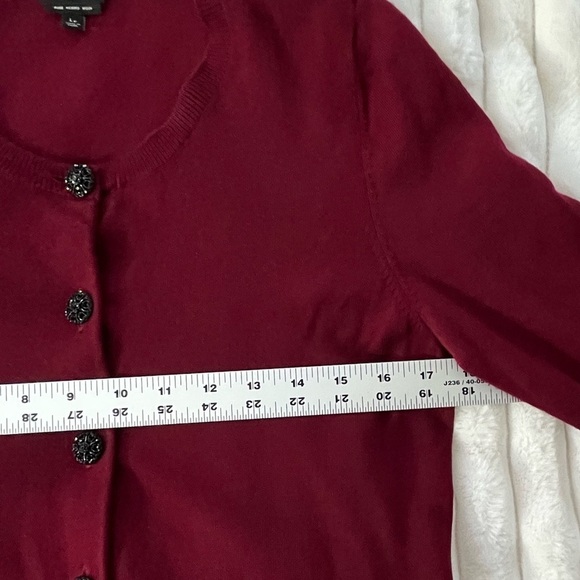 Talbots 100% Pure Merino Wool Button Front Cardigan Sweater Oxblood Size LP - Picture 12 of 14